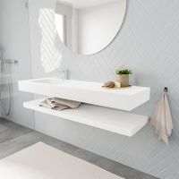 Mondiaz Alan badmeubel 150 cm solid suface planchet talc vrijhangend wastafel links 1 kraangat wit