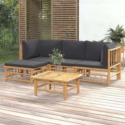 5-delige Loungeset met kussens bamboe donkergrijs