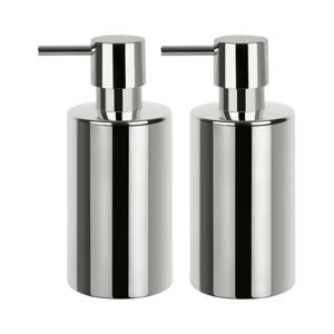 Luxe zeeppompje/dispenser Sienna - 2x - glans zilver - porselein - 16 x 7 cm - 300 ml