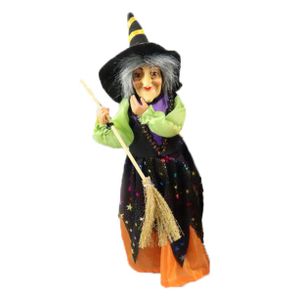 Creation decoratie heksen pop - staand - 35 cm - zwart/oranje - Halloween versiering   -