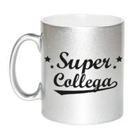 Super collega tekst koffiemok - cadeau beker - 300 ml - zilver - werk - bedankt - kantoor - keramiek