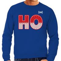 Foute Kersttrui - sweater - HO HO HO - blauw - voor heren - kerstkleding