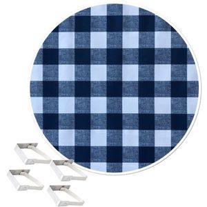 Blauwe tafelkleden/tafelzeilen 160 cm rond geruit met 4x tafelkleedklemmen   -