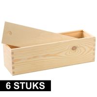 6x Houten wijnkist/verpakking met schuifdeksel 33,5 x 9 x 9,5 cm