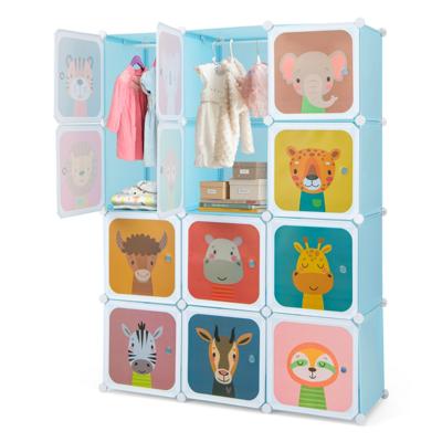 Kledingkast voor Kinderen Reksysteem van Kunststof met 12 Kubussen Kinderrek Uitbreidbaar met Deuren en 2 Hangers Opbergkast