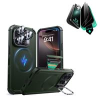 iPhone 16 Pro Max Cyber Tough Magnetic Case Privacy Protection Bundle (Camera Control, Stash Stand) - Army Green