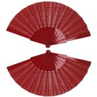 Handwaaier/spaanse waaier - 4x stuks - rood - polyester - Verkoeling in de zomer - 41 x 22 cm