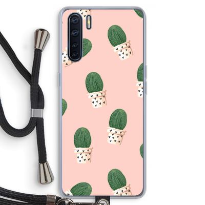 Cactusprint roze: Oppo A91 Transparant Hoesje met koord