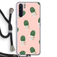 Cactusprint roze: Oppo A91 Transparant Hoesje met koord
