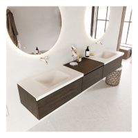 Mondiaz Bukla 220cm badmeubel met module 60 dark brown 3 lades met wastafel dubbel zonder kraangat kleur talc