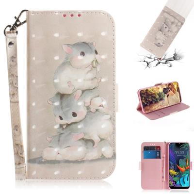 3D schilderij drie eekhoorns patroon gekleurde tekening horizontale Flip lederen case voor LG K50 met houder & kaartsleuven & portemonnee