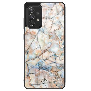 Samsung Galaxy A72 glazen hardcase - Marmer bruin blauw