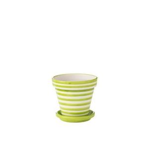 J-Line Flowerpot+Plate Granada Stripes Handmade+Painted Ceramic Gre