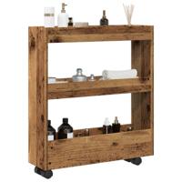 Opbergtrolley smal 3-laags bewerkt hout oud houtkleurig Opbergtrolley smal 3-laags bewerkt hout oud houtkleurig