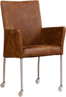 Bruine leren moderne eetkamerstoel Comfort - poot rond rvs met wiel - Kenia Leer Brown (bruin leer)