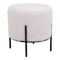 Jansen - Alford Pouf - Wit kunstbont - Polyester, grenenhout en staal - Ø35,5x37 cm
