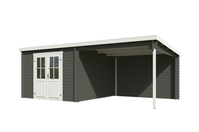 Blokhut met overkapping Orlando 581x292 Green Grey-Wit - Outdoor life