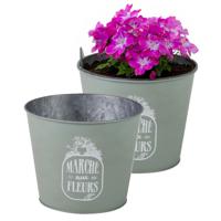 Plantenpot/bloempot voor buiten - 2x - zink - jadegroen - D17 x H14 cm