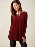 Long sleeve round neck gorgeous velvet Korean velvet plain color patterned collar lace a-hem loose top