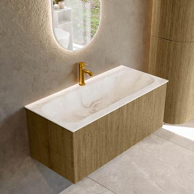 Badmeubel Mondiaz Kurve-Dlux | 100 cm cm | Meubelkleur Dusk | Wastafelkleur Frappe | Solid surface | Wasbak midden spoelbak | 1 kraangat