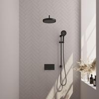 BRAUER Stripe Thermostatische Inbouw Regendouche - drukknoppen - SET 35 - 25cm douchekop - gebogen muurarm - 3-standen handdouche - doucheslang - geïntegreerde glijstang - mat zwart 5-S-433