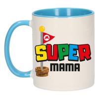 Cadeau koffie/thee mok voor mama - blauw - super mama - keramiek - 300 ml - Moederdag