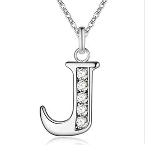 Zilverkleurige Letter J Dames Ketting met Zirkonia