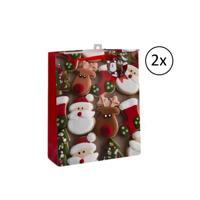 Kerst cadeau tasje - 2x - 42 cm - kerstman en rendier - inpakken - kerstcadeaus