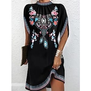 Dames Feestjurk Cocktail jurk Bruiloft gast jurk Halflange jurk Zwart Korte mouw Bloemig Afdrukken Lente Herfst Winter Strakke ronde hals Elegant Winter jurk Bruiloft gast Vakantie S M L XL XXL Lightinthebox