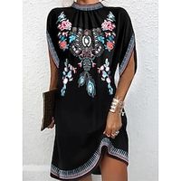 Dames Feestjurk Cocktail jurk Bruiloft gast jurk Halflange jurk Zwart Korte mouw Bloemig Afdrukken Lente Herfst Winter Strakke ronde hals Elegant Winter jurk Bruiloft gast Vakantie S M L XL XXL Lightinthebox
