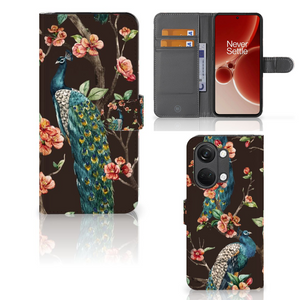 OnePlus Nord 3 Telefoonhoesje met Pasjes Pauw met Bloemen