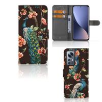 Xiaomi 12 Pro | Telefoonhoesje | Met pasjeshouder | Pauw met Bloemen