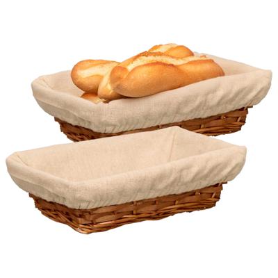 Kipit Broodmandje met stof - 2x - riet/canvas - bruin - 28 x 18 x 8 cm - landelijke stijl - Broodjes
