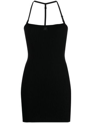 Courrèges robe en maille nervurée à plaque logo - Noir