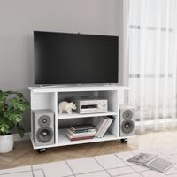 Tv-meubel met wieltjes 80x40x45 cm bewerkt hout wit - thumbnail