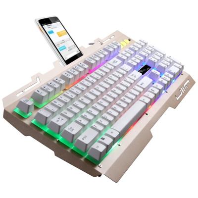 ZGB G700 104 toetsen USB-bekabelde mechanische gevoel RGB-achtergrondverlichting metalen Panel schorsing Gaming toetsenbord met telefoon Holder(Gold)