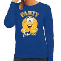 Verkleed sweater voor dames - party time emoji - blauw - themafeesten/carnaval