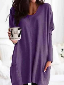 Casual Pockets Long Sleeve Solid Top