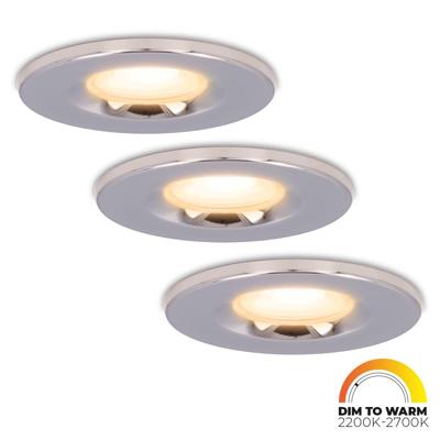 Set van 3 Venezia LED inbouwspots - 6 Watt 460lm - Dim to warm - Rond - Dimbaar - IP65 waterdicht - Chrome - Voor binnen, buiten en badkamer