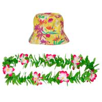 Tropische Hawaii party verkleedset - bucket hoedje - met bloemenslinger - volwassenen - summer - thumbnail