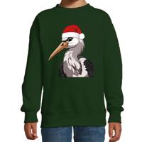 Kersttrui / sweater familie Ooievaar - kinderen - dieren - groen - kerstmuts - Kerstmis