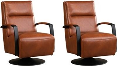 Set van 2 Cognac leren industriële draaifauteuils Award - staal zwart frame met schotelvoet - Granada leer Savannah (cognac leer)