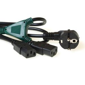 ACT AK5055 230V Stroom Splitkabel CEE7/7 Male (Haaks)/2x C13 - 1,2 meter