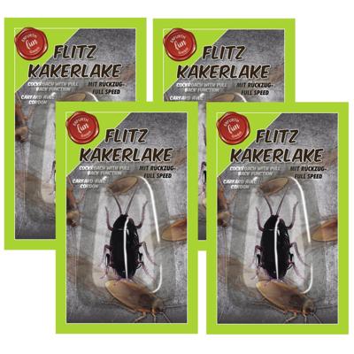 Nep kakkerlak bewegend - 4x - pull back - fopartikelen - kunststof - Horror insecten