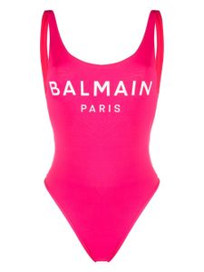 Balmain maillot de bain à logo imprimé - Rose