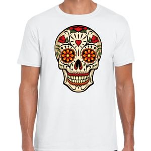 Sugar Skull t-shirt heren - wit - Day of the Dead - punk/rock/tattoo thema