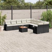 11-delige Loungeset met kussens poly rattan zwart