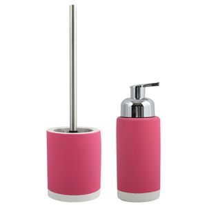 MSV Badkamer accessoires set - fuchsia roze - zeeppompje/wc-borstel