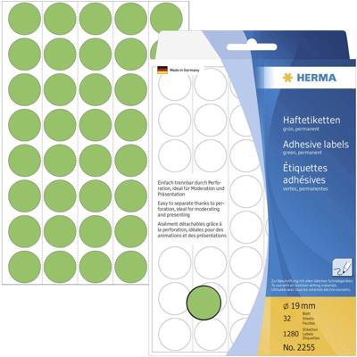 Herma 2255 Etiketten voor markeringspunten Ø 19 mm Groen 1280 stuk(s) Permanent hechtend Papier