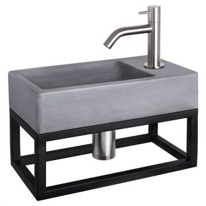 Differnz Differnz Force fonteinset beton donkergrijs - kraan gebogen - met handdoekrek mat chroom